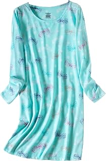 PNAEONG Women's Cotton Sleepwear Long Sleeves Nightgown Print Tee Sleep Dress