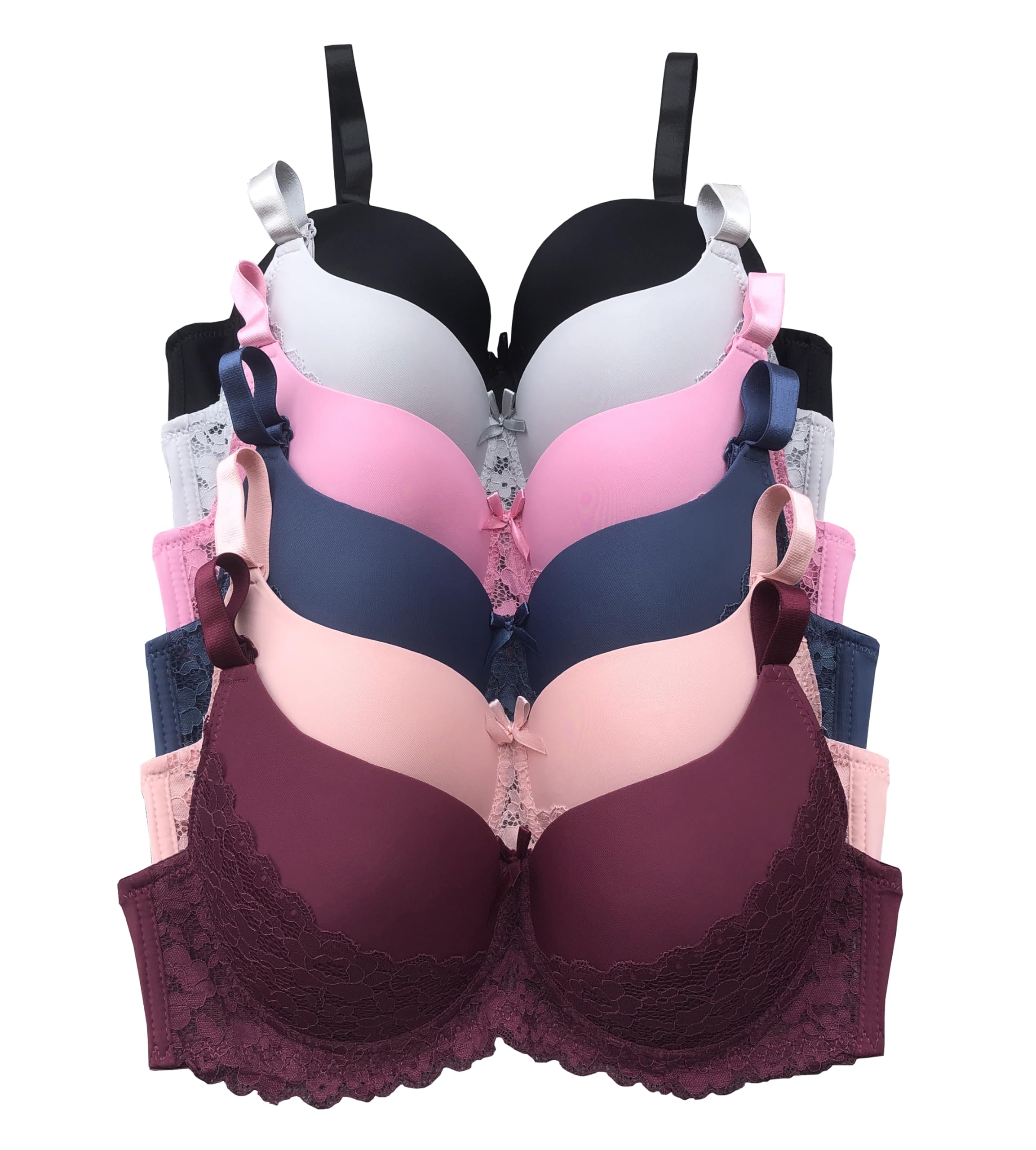 Viola's Secret 6 Pack of Color Print T-Shirt Bras B Cup C Cup and D Cup