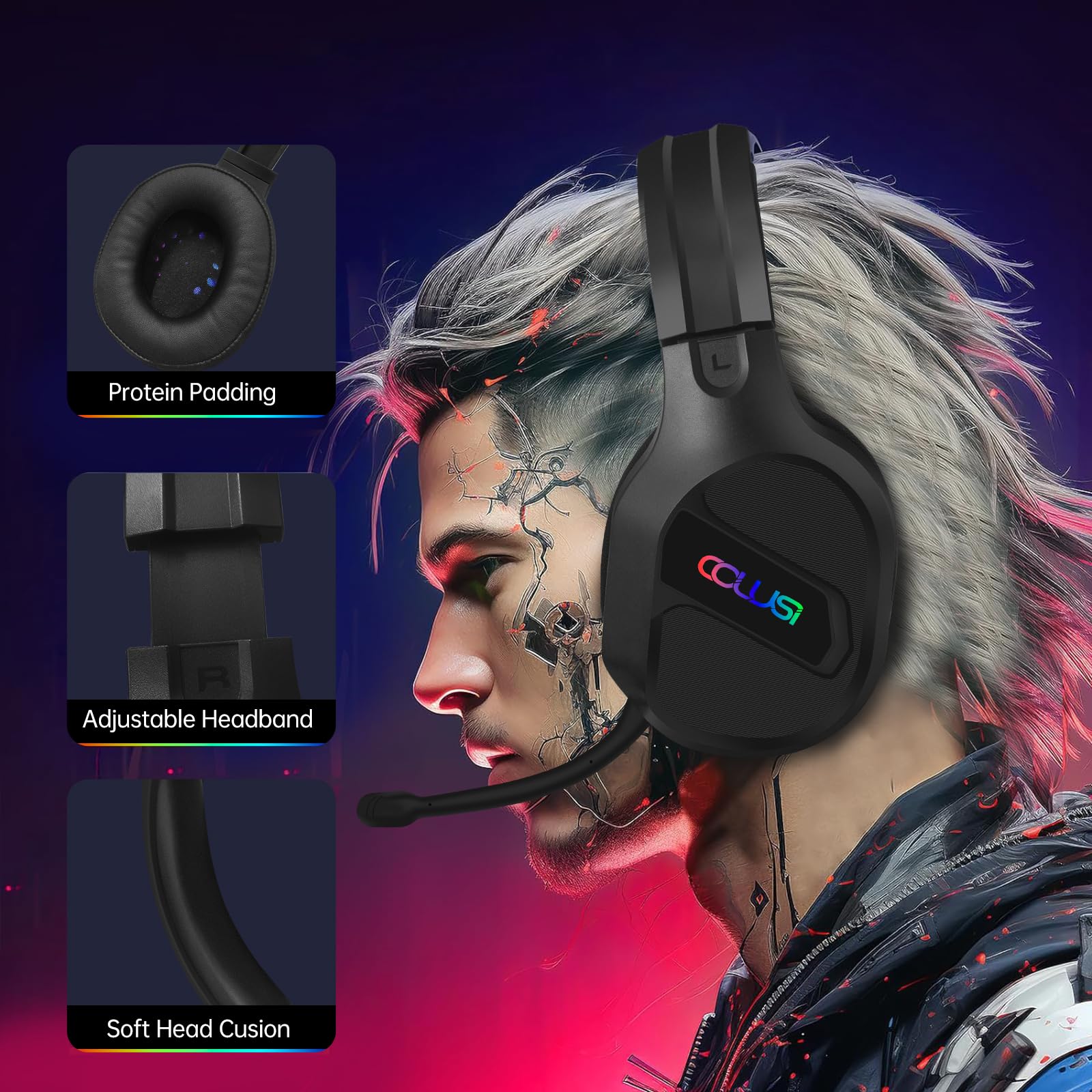 Gaming Headset for Nintendo Switch, Xbox One, PS4, PS5, Bass