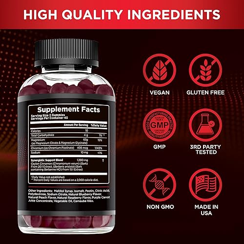 Miniatura 4 de EFFECTIVE NUTRA Gomitas de berberina con canela de Ceilán  Suplemento sin azúcar de 1200 mg para apoyo al azúcar en la sangre, salud cardíaca,