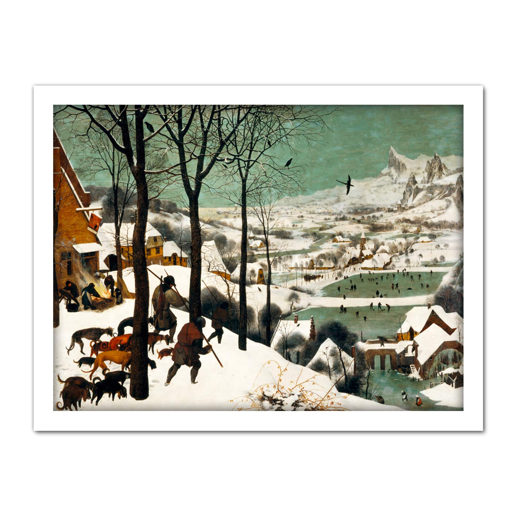 Fine Art Prints Framed White 18X24 Pieter Bruegel The Elder Hunters In The Snow Winter Large Framed Art Print Poster Wall Decor 18X24