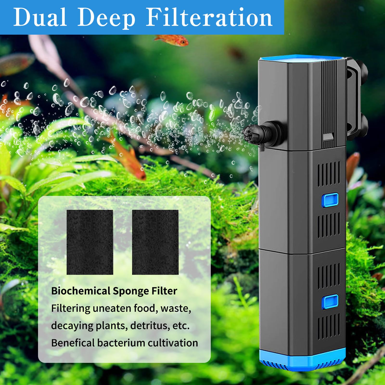 Filtro per Acquario,Pompa per Acquario 4 in 1 con Filtro,Filtro Acquario,Pompa Filtro per Acquario,Pompa Acquario,Regolabile 500 l/h,per Acquari 30 L-120 l