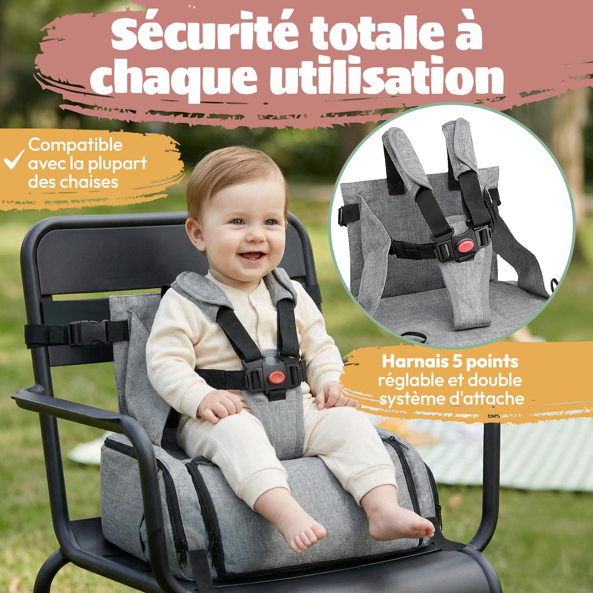 Chaise haute de voyage 2 en 1 pour bébé - Pliable, légère, imperméable - Design robuste - Capacité XXL - Sac de transport inclus - Siège sécurisé pour les repas KSIBE