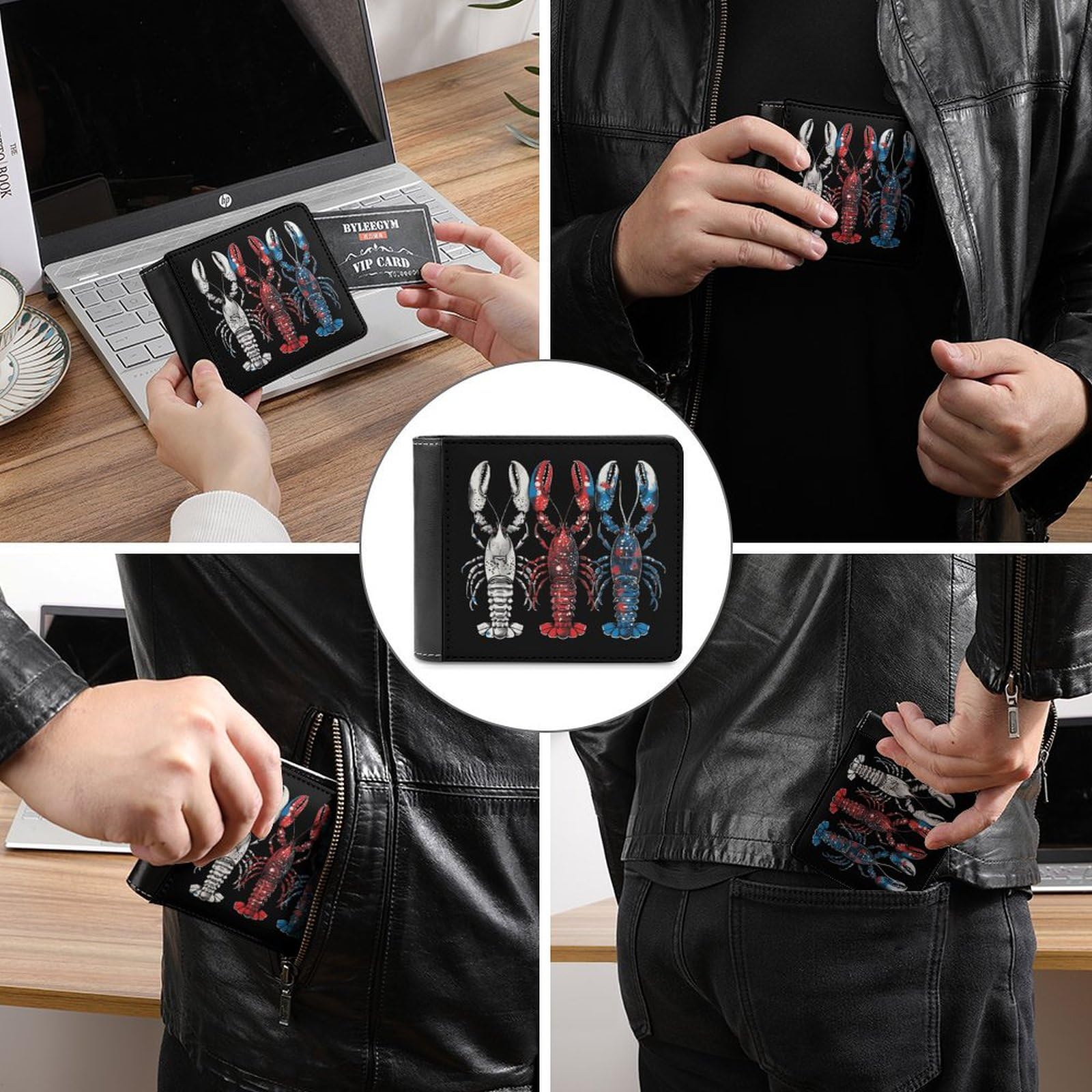 Lobster Crayfish Funny Men's Slim Bifold Wallet with Multiple Card Slots Front Pocket Purse