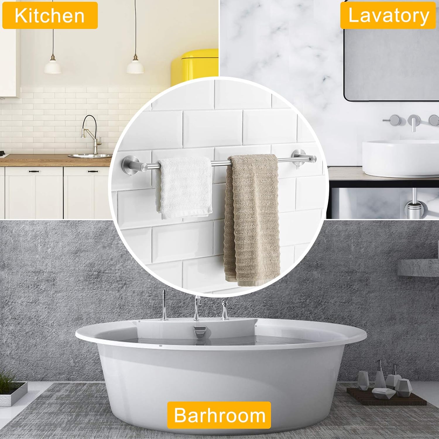 BESy Adjustable 15 to 26 Inch Single Bath Towel Bar for Bathroom SUS304 Stainless Steel Towel Holder, Wall Mount with Screws Hand Towel Bar Rod Hotel Style, Brushed Nickel