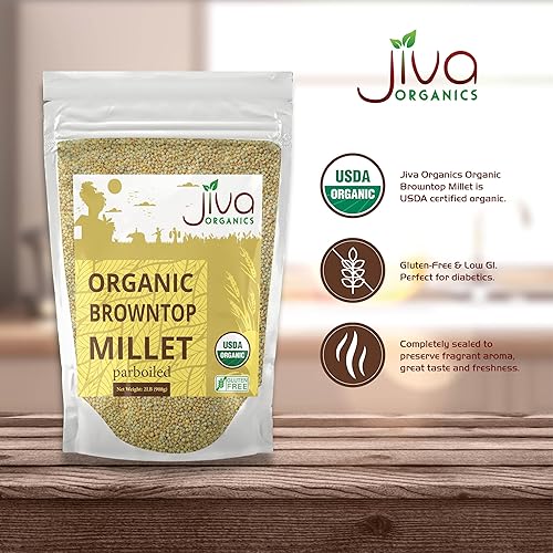 Miniatura 4 de Jiva Organics Browntop Millet Bolsa de 2 libras Grano entero, sin gluten y orgánico Superalimento rico en proteínas y fibra para una cocina