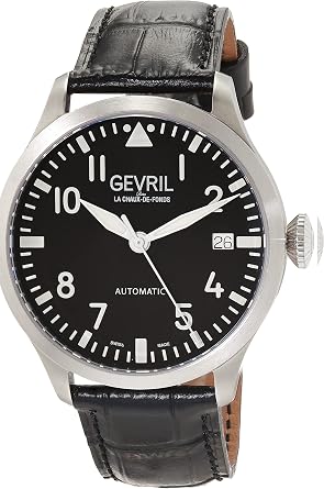Gevril 43500-05 Mens Vaughan Swiss Automatic Watch, Genuine Italian Black Leather Strap