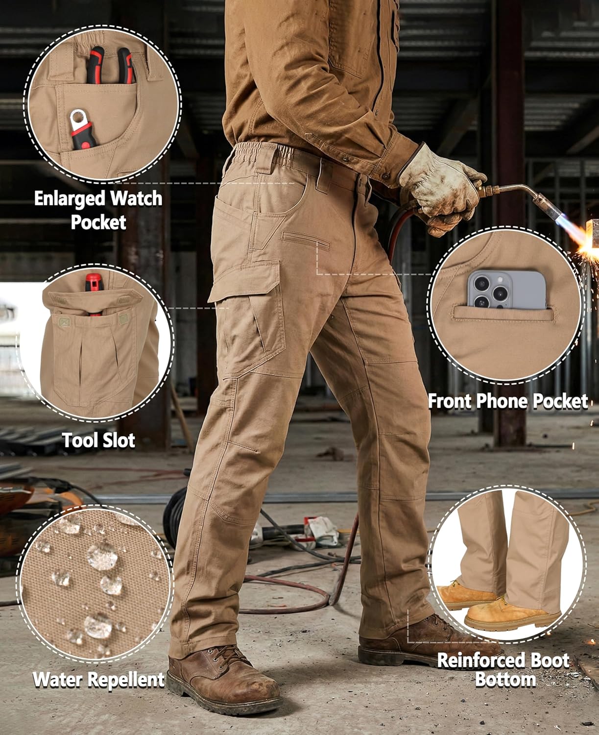 BOCOMAL FR Pants for Men Cargo Pockets Dura-Stretch Rip-Stop Soft Flame Resistant Reinforced Work Jeans Relaxed Fit - Image 5