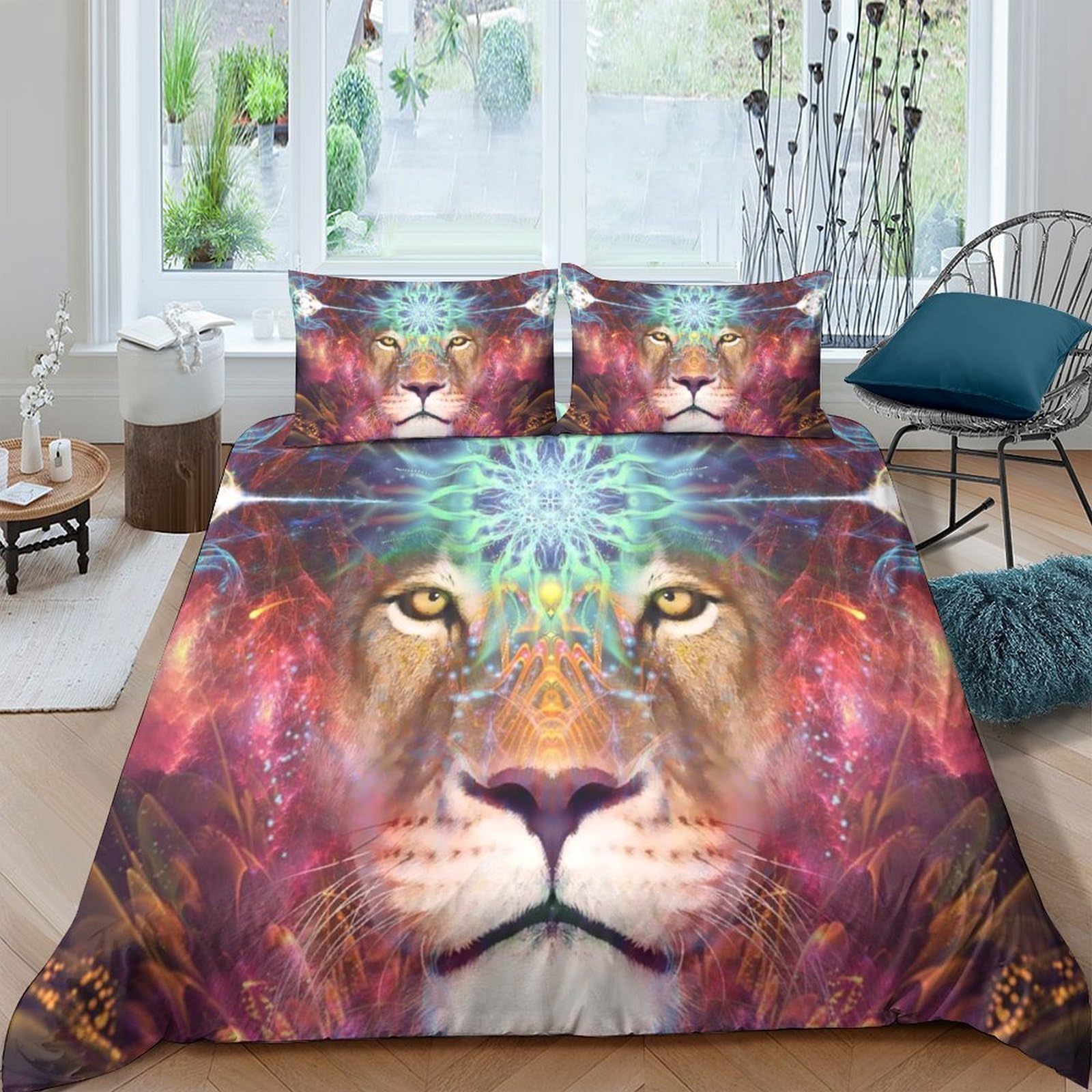Ctjqhvkz Style-3 3D Printed Lion Face Fitted Sheet Microfiber Soft Bedroom Decor Vibrant Abstract Bed Cover For Home Guest Room Single（135X200cm）