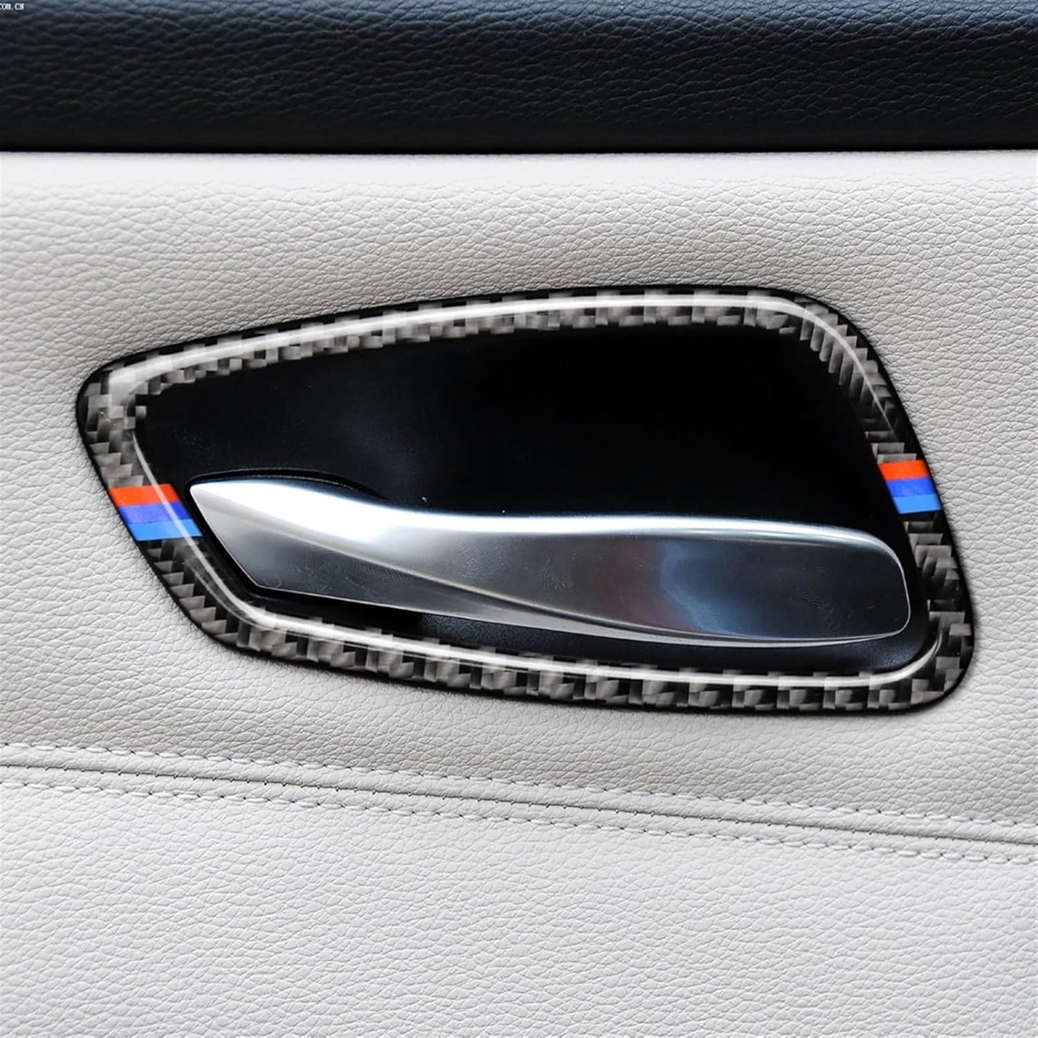 4PCS Car Interior Door Handle Frame Carbon Fiber Styling Trim Sticker Decor for bmws E90 E92 3 Series 320i 325i 2005-2012(BMW Color)