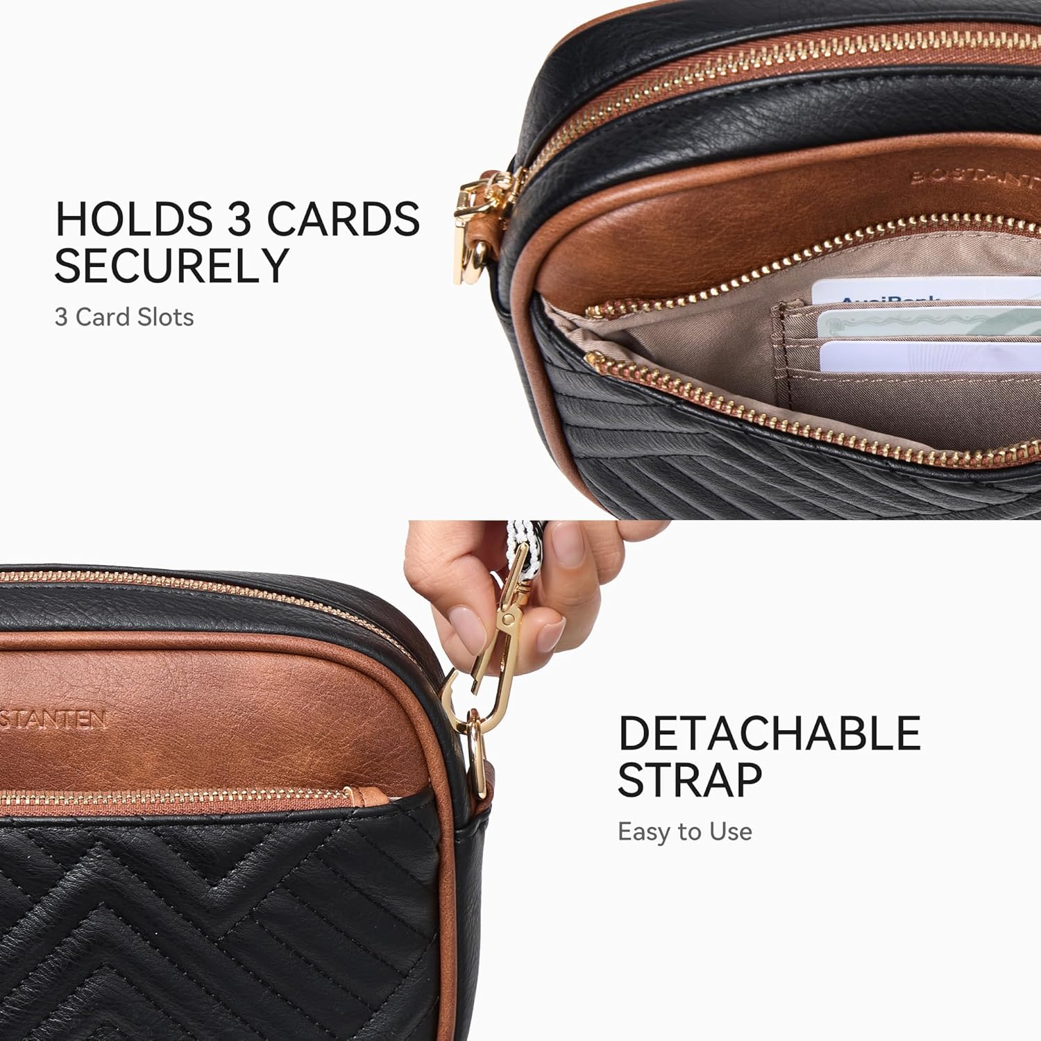 BOSTANTEN Quilted Crossbody Bags for Women Vegan Leather Purses Small Shoulder Handbags with Wide Strap