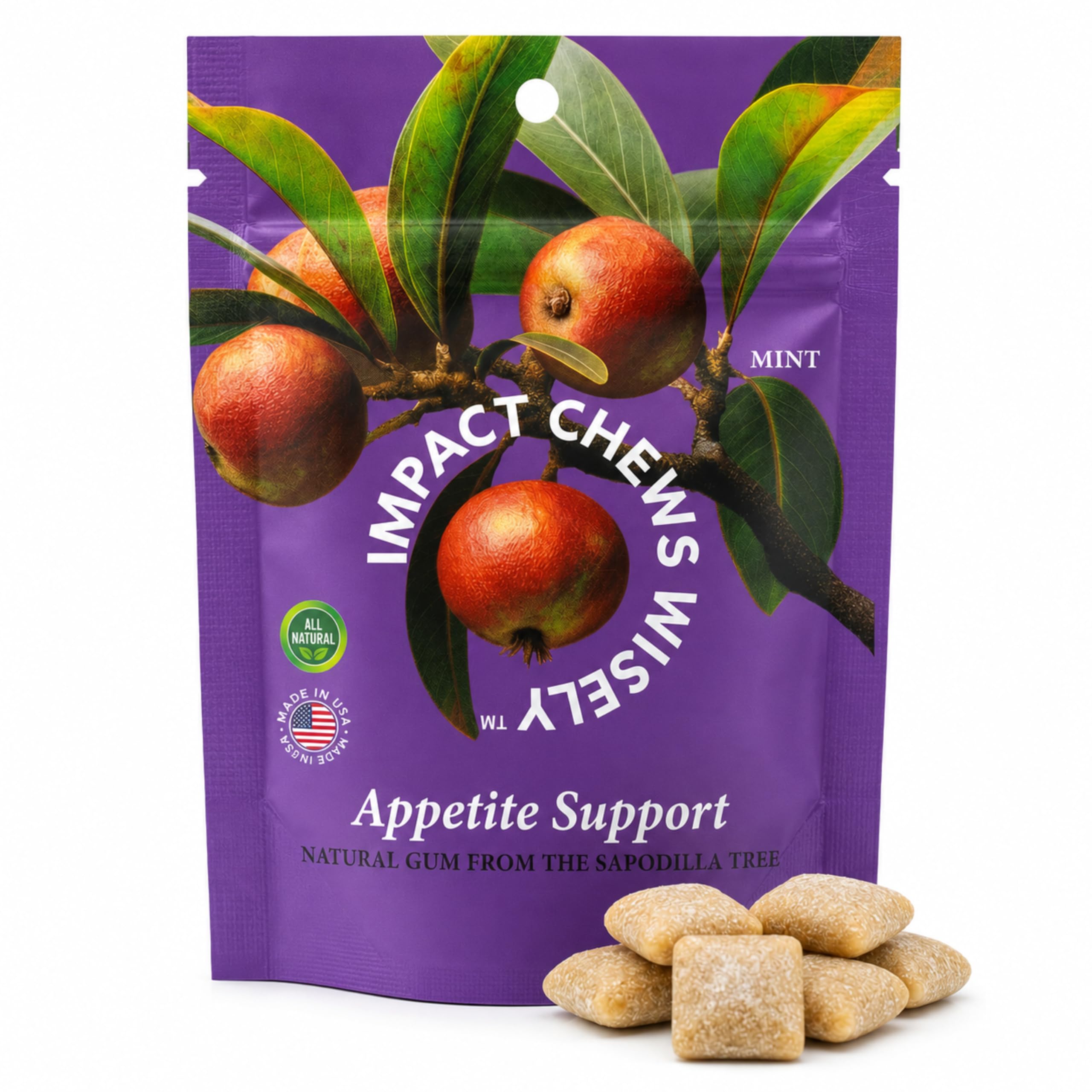 Appetite Support Chewing Gum by Impact Chews Wisely – Sugar-Free Functional Gum with Konjac, Chromium & Fennel, Natural Chicle Gum Base, Vegan Mint Flavor 14 Count (Pack of 1)
