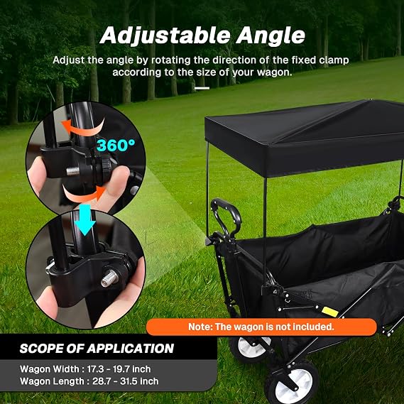 Wagon Canopy Cover, Garden Portable Outdoor Push Awning, Stroller Canopy for Garden Wagon, Shopping, Camping, Fits Folded and Collapsible Wagons, 19.7 29.9 Inch