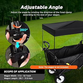 Wagon Canopy Cover, Garden Portable Outdoor Push Awning, Stroller Canopy for Garden Wagon, Shopping, Camping, Fits Folded and Collapsible Wagons, 19.7 29.9 Inch