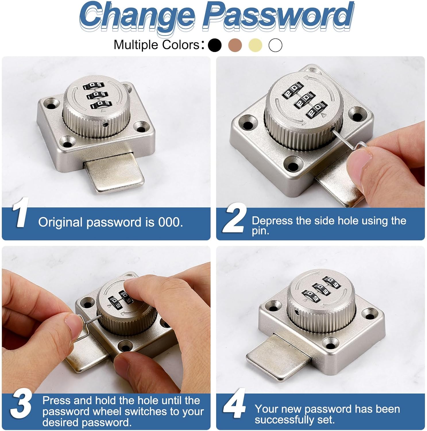 MECCANIXITY Cabinet Combination Lock Twist Knob Keyless Lock 3-Digit Password Latch Lock for Small Door Cabinets Barn Door Bathroom Outdoor Garage Garden(Silver)