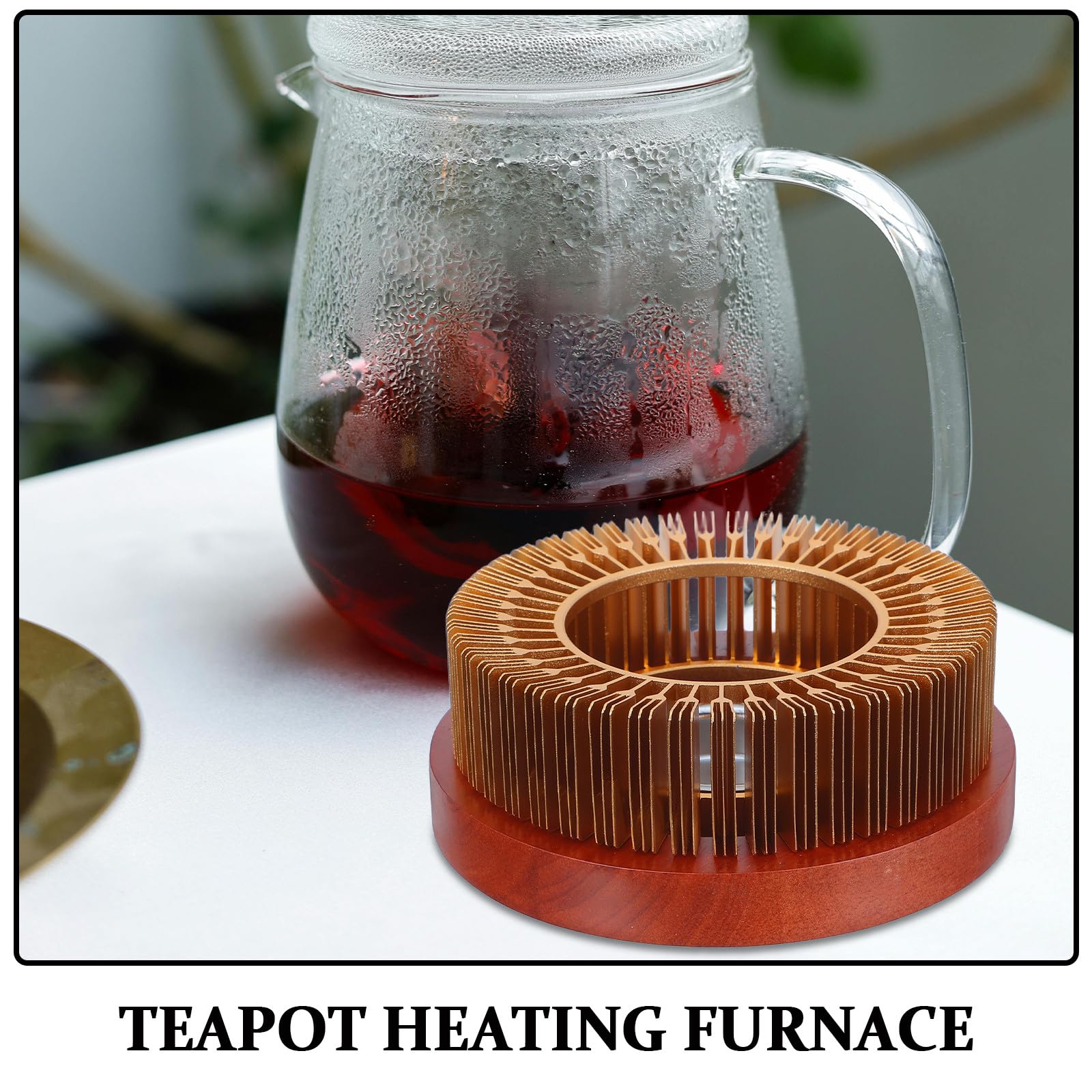 Calentador de té de Aluminio con Base de Madera, Calentador de Velas para Calentar té, café, Leche, Alimentos, Universal para teteras para el hogar, la Cocina, el Camping y los Viajes.