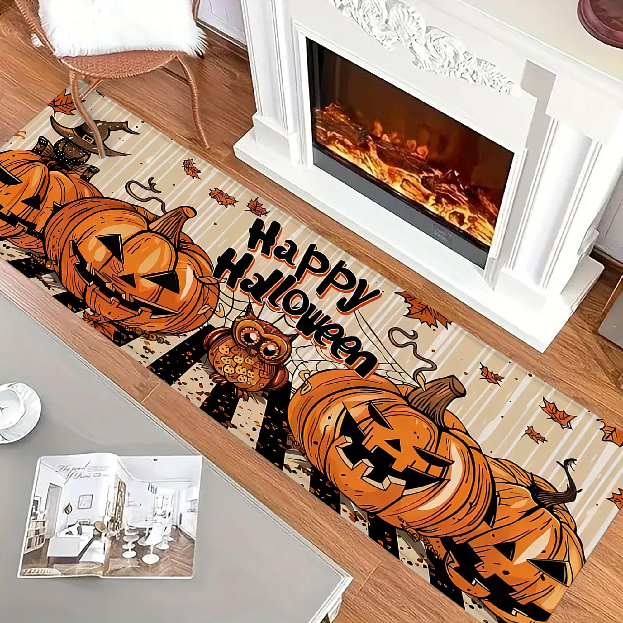 Halloween Runner Rug 2x6 Ft - Non-Slip Pumpkin Skull Fall Decor Rug For Kitchen, Hallway, Living Room