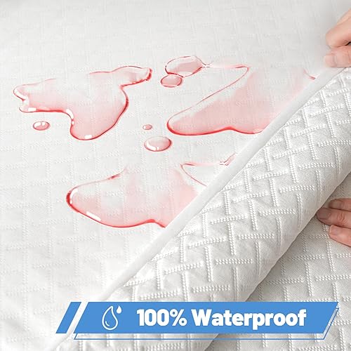 Miniatura 3 de Protector de colchón de bambú de alta calidad, tamaño King, impermeable y ultrasuave, transpirable, sin ruido, lavable, para mayor comodidad y
