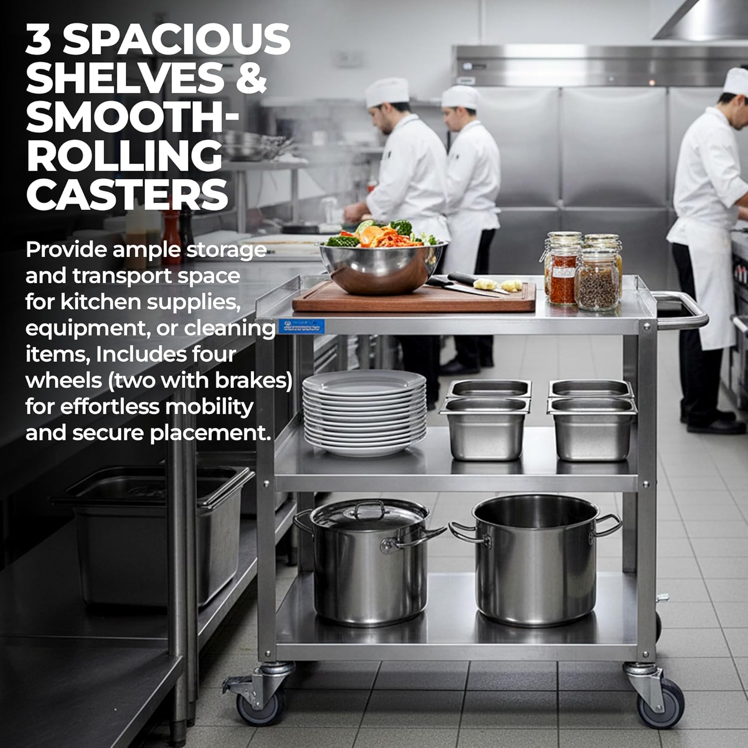 Commercial Stainless Steel 3 Shelf Utility Kitchen Metal Cart 24"X15"X33"