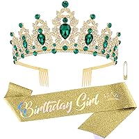 Vista 10 de SuPoo Kit de corona y banda de cumpleaños, tiara azul con diamantes de imitación y peine, banda con purpurina, diadema de cristal para mujeres