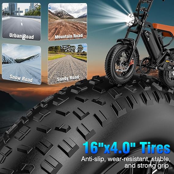 Electric Bike for Adults,1200W Peak Motor Power, 16 Fat Tire,28 Mph Speed, 48V 18AH Battery,35 Miles Range Electric Dirt Bike