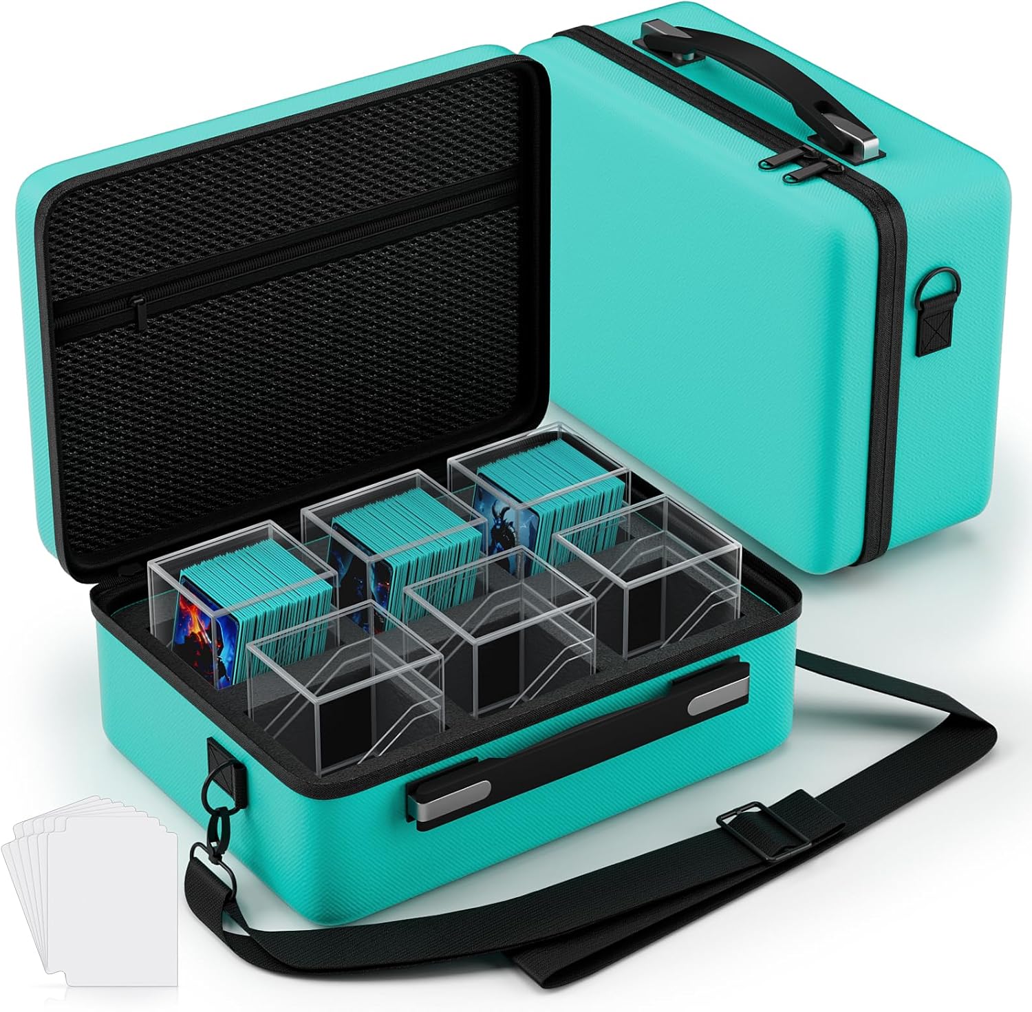 Card Deck Box with Portable Case, 6 Pack Clear Commander Deck Box with 6 Dividers, Holds 600+ Double Sleeved Cards, Fit for MTG, YuGiOh, TCG