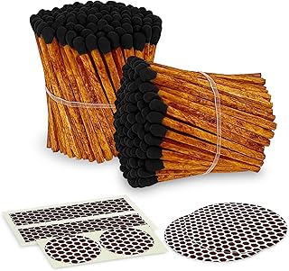 Thankful Greetings Brown Stick Black Tip Decorative Matches | 200+ Artisan 2” Safety Espresso Style Matchsticks with Adhesive Strikers | Great for Home Decor & Candle Lovers
