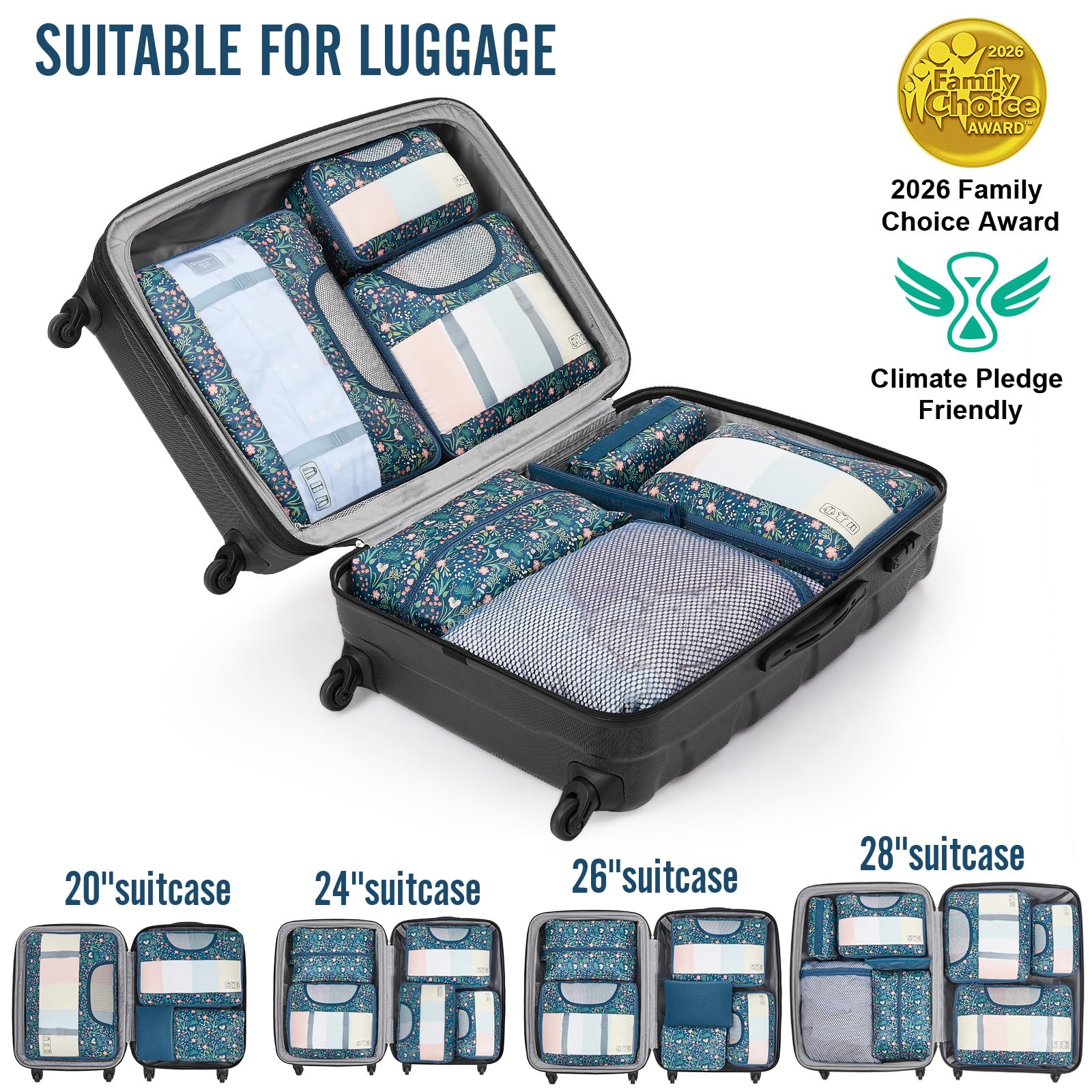 Veken 10 Set Packing Cubes for Travel Essentials,Anti-Wrinkle Buckled Suitcase Organizer for Shoe & Toiletry Bag,Carry On Luggage Bag with 99+ Count Mesh Holes for Airplane & College Dorm Accessories view 5