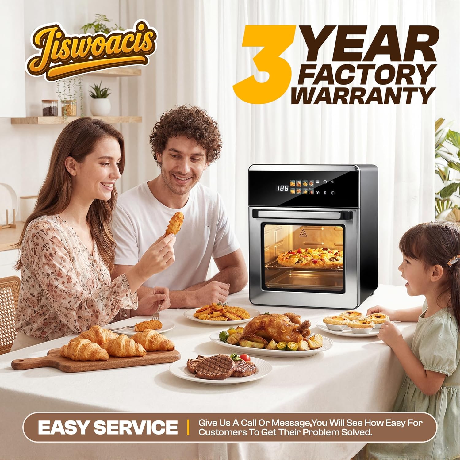 Air Fryer Toaster Oven Combo, 16.4 QT 11-in-1 Compact Countertop Oven with Dual Racks, Fits 4.5 lb Chicken, 8" Pizza & 8 Slices Toast, Digital Convection Cooking, Oil-Free Baking, Stainless Steel