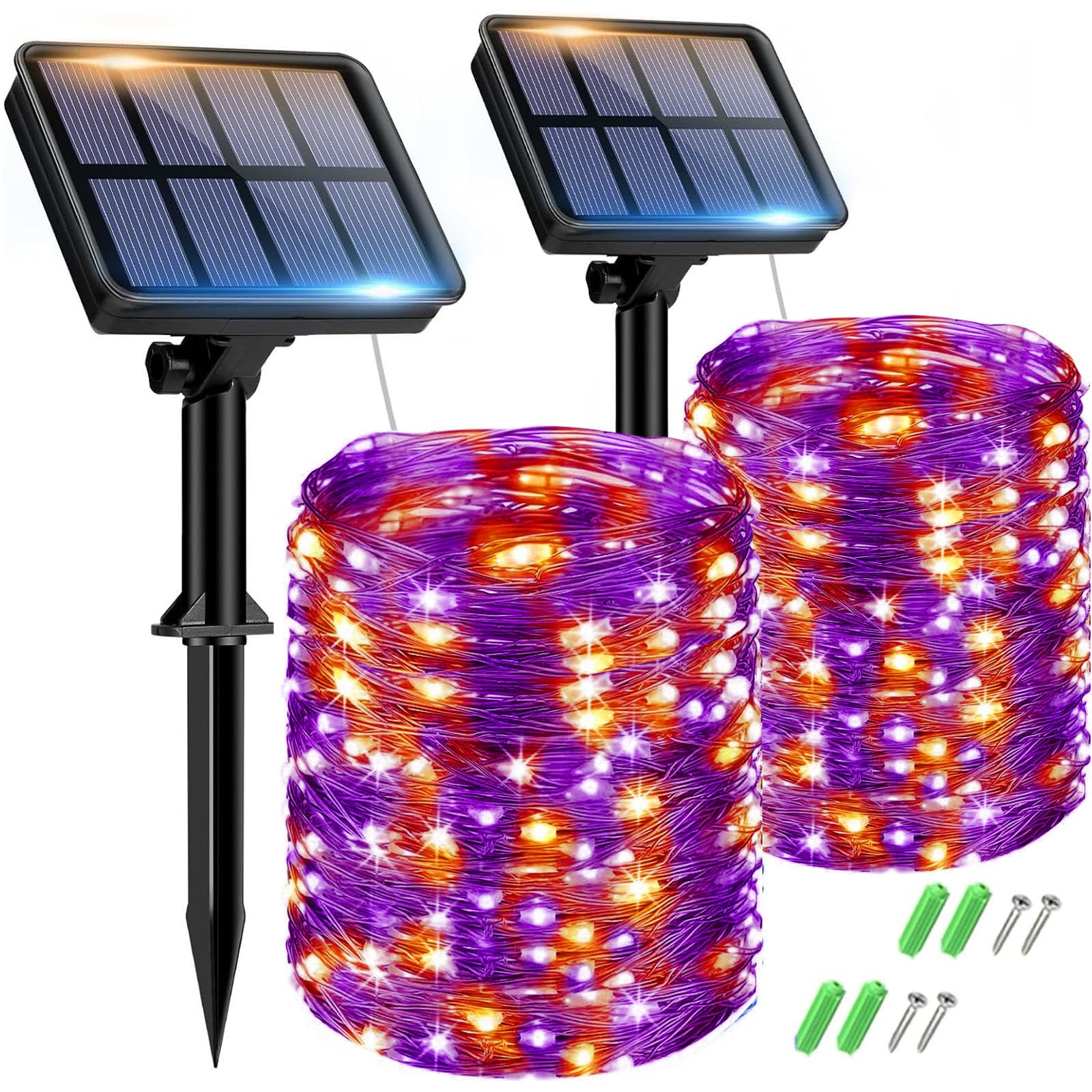 btfarm Solar Fairy Lights Outdoor, 2 x 15 m Solar Fairy Lights, Outdoor Purple 2 pcs - 15 m