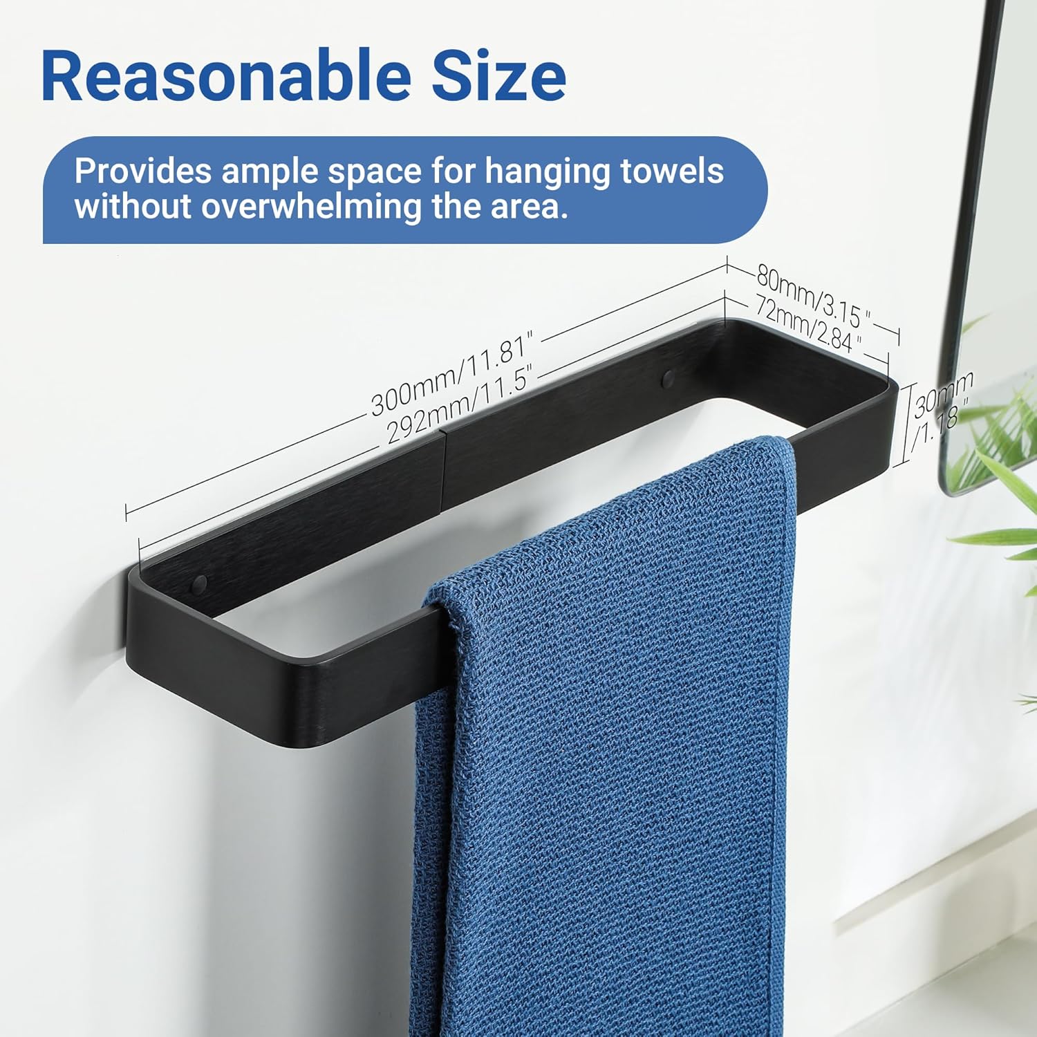 SAYAYO Matte Black Hand Towel Holder for Bathroom Wall, 12 Inch Self Adhesive Towel Bar Hand Towel Rack Square Heavy Duty - Image 6