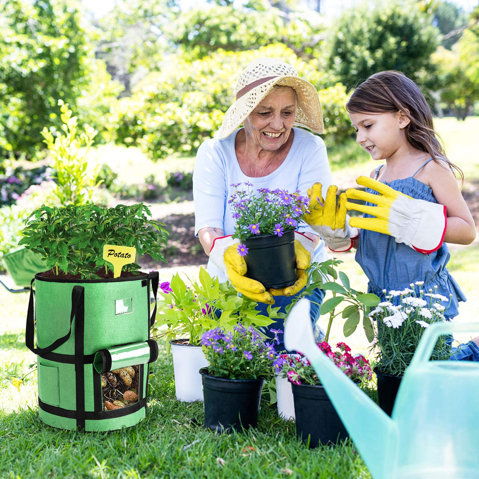 Bolsas de cultivo de patatas, bolsas de plantación de 10 galones con solapa y asas para cultivar patatas, tomates y zanahorias, solución de jardinería duradera y conveniente
