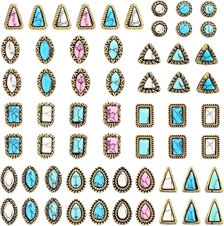 60 Pcs Turquoise Nail Charms Western Cowboy Nail Gems Charms 30 Styles Available, Western Retro, Suitable for Jewelry Making, Mobile Phone Cases, Pendants (White, Blue, Green, Pink)
