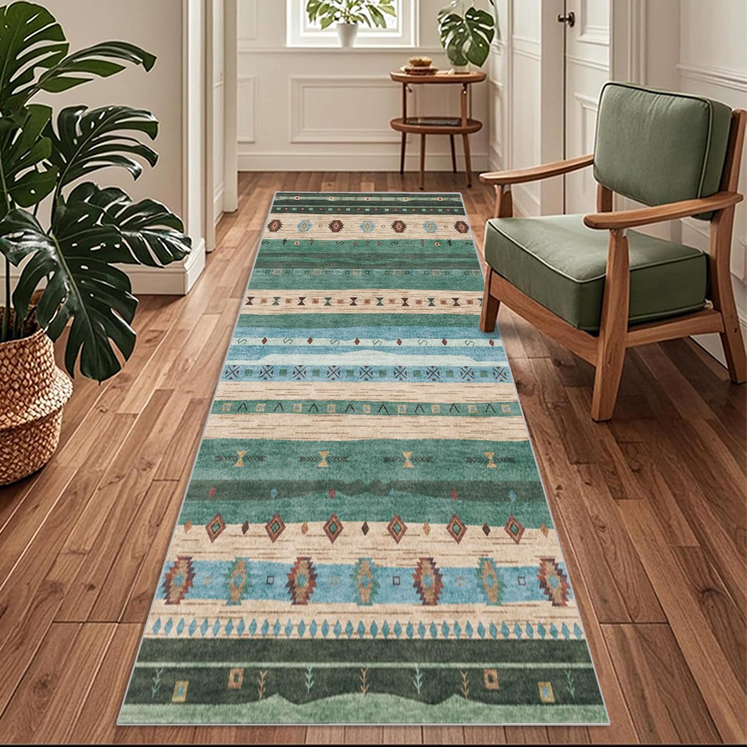 Siunwdiy Colourful Moroccan Runner Rugs for Hallway Non-slip 70 x 380 cm Extra Long Kitchen Rug Washable Hallway Runner Mat Low Pile Floor Carpet for Entrance Bathroom Laundry Bedroom