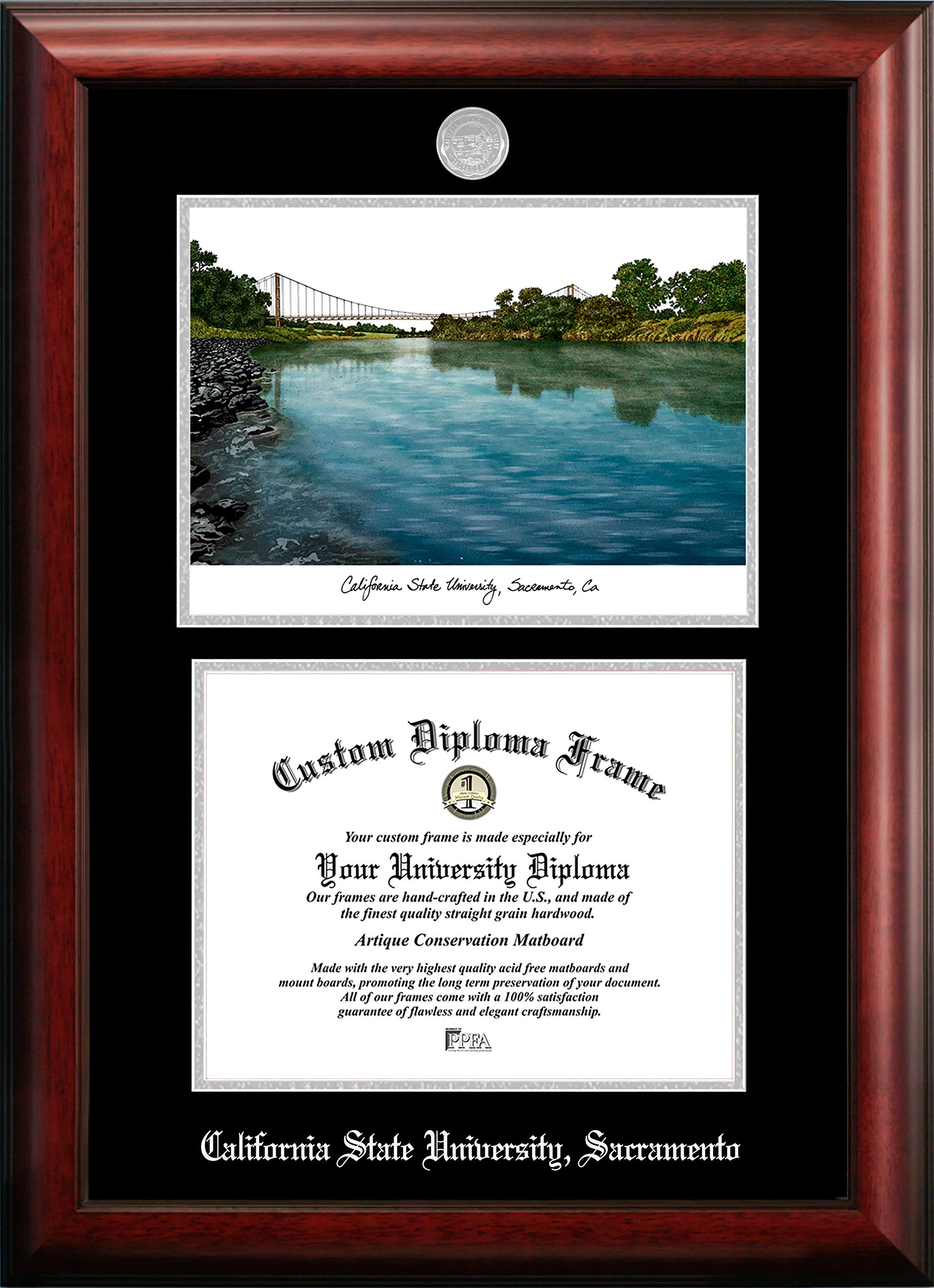 Campus Images NCAA Sacramento State Hornets Unisex Silver Medallion Frame California State Sacramento University 11w x 8.5h Silver Embossed Diploma Frame Lithograph, Brown, One Size