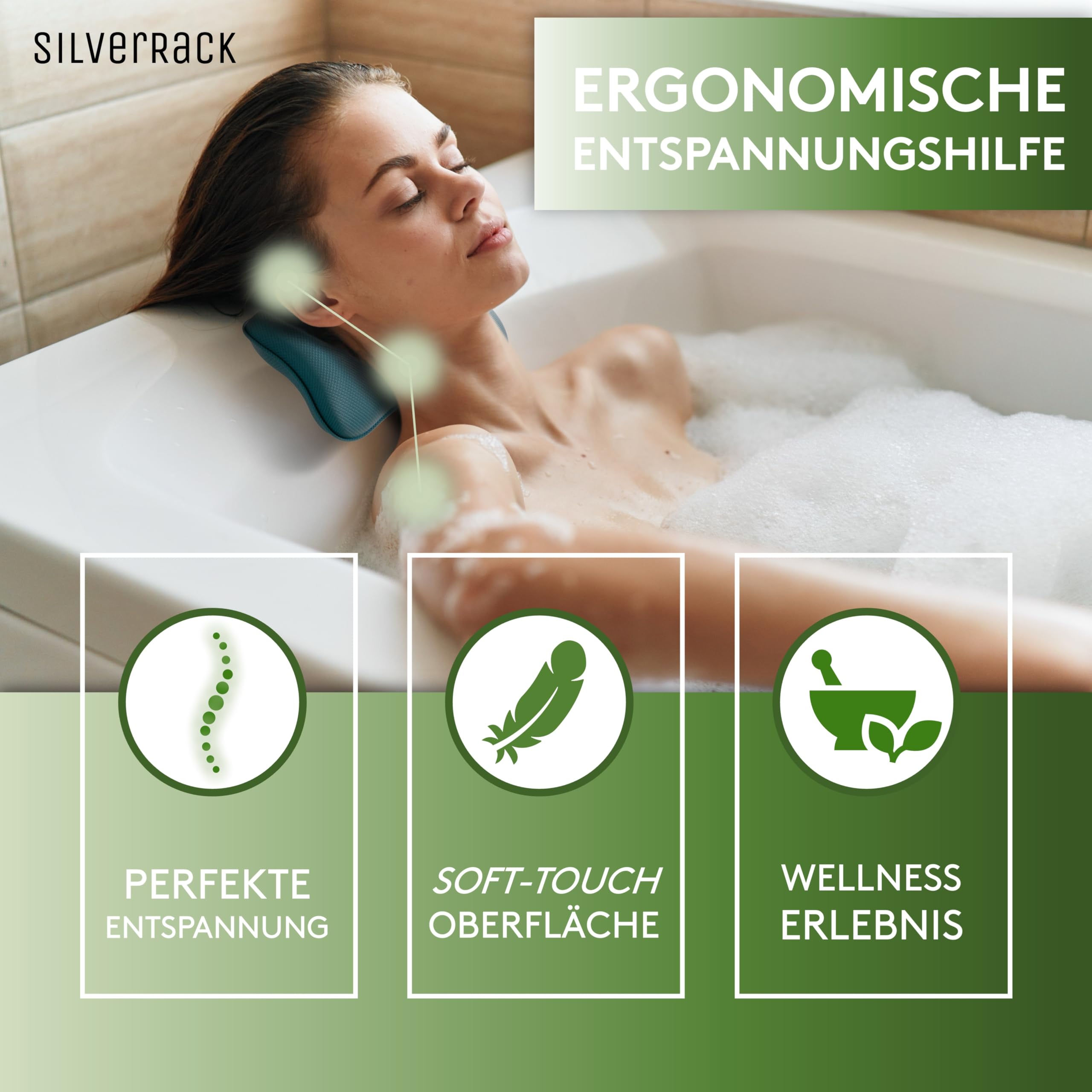 SilverRack Cuscino per vasca da bagno di alta qualità, con ventose, per cervicale e idromassaggio, accessorio per vasca da bagno
