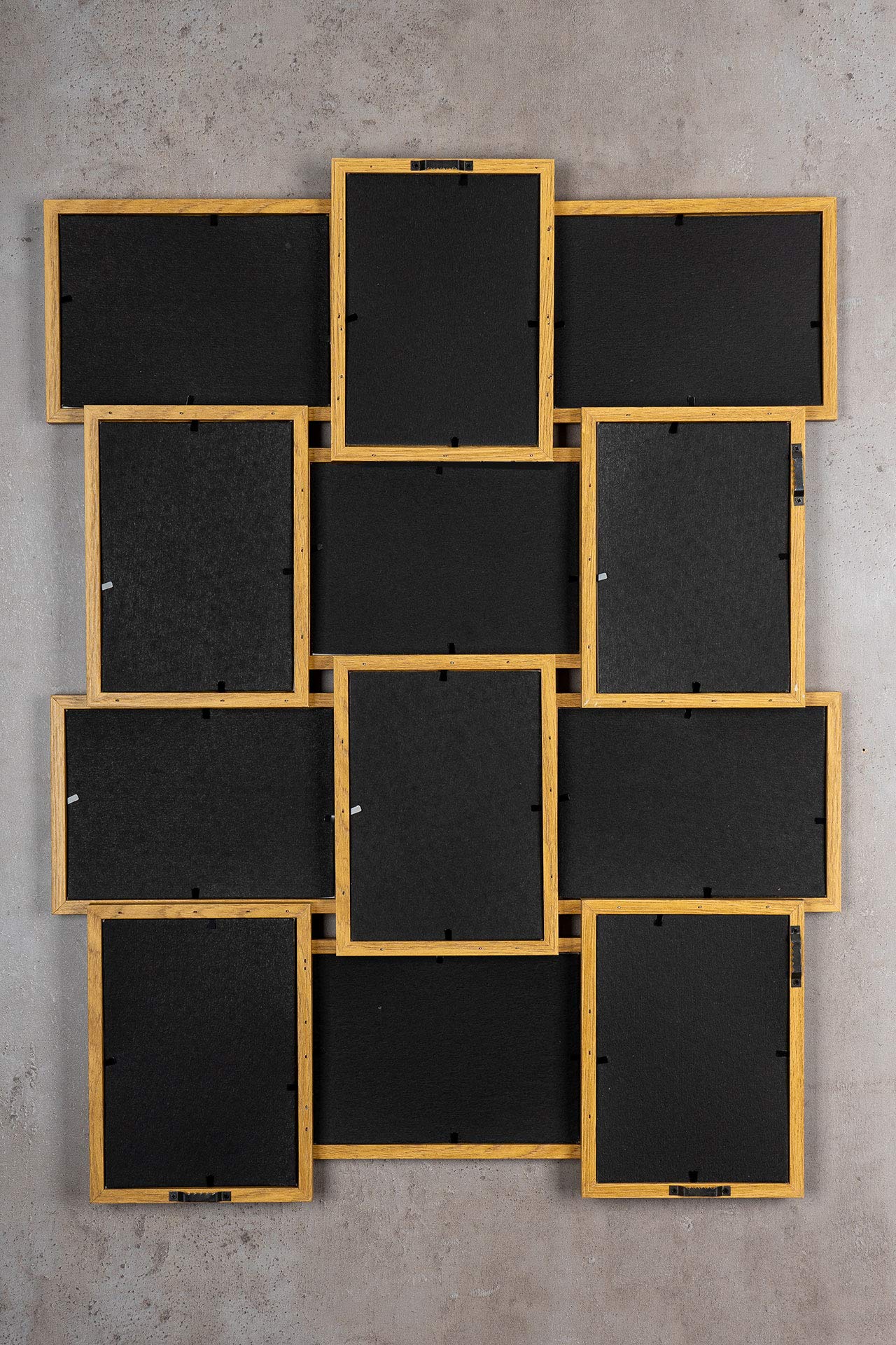 levandeo Holz Bilderrahmen Farbe: Eiche natur braun hochwertig verarbeitet für 12 Fotos 13x18cm mit Glasscheiben - Querformat und Hochformat Fotogalerie Collage Fotocollage Bildergalerie Fotorahmen