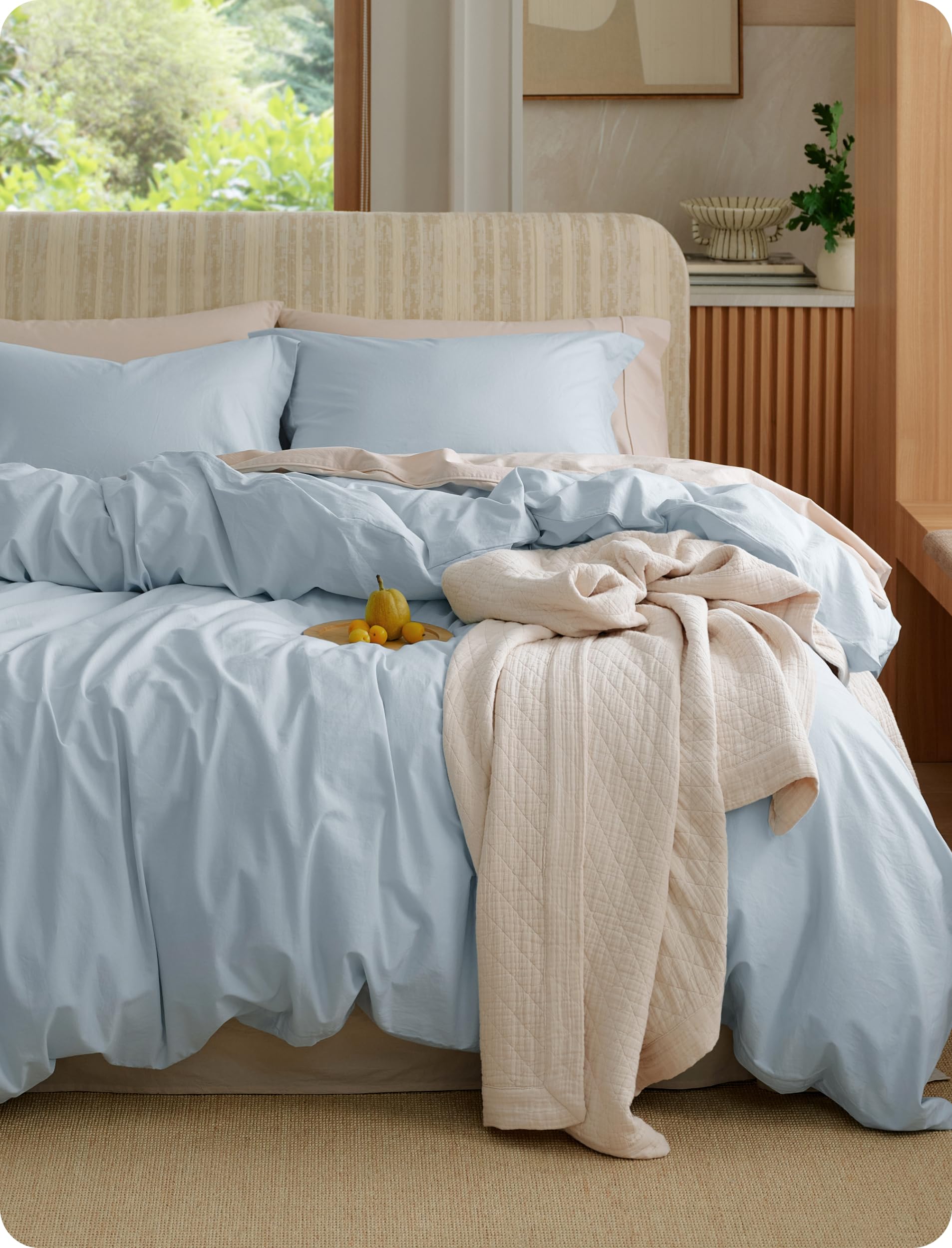 Bedsure PureWoven 100% Washed Cotton Duvet Cover Set, Full Size, 3-PC