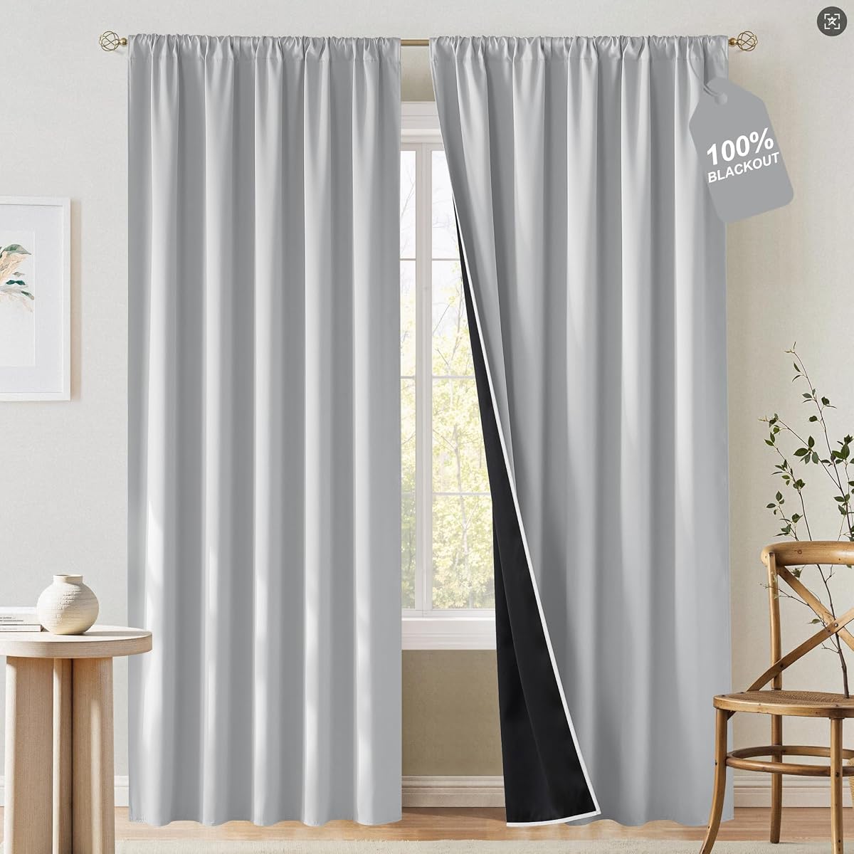 NICETOWN 100% Blackout White Curtains 84 inch Length 2 Panels Set, Rod Pocket Thermal Insulated Window Treatment Sound Reducing for Living Room, W52 x L84