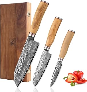 zayiko Minami Premium 3er Damastmesser-Set mit Klingen von 9-17 cm gefertigt aus 67 Lagen echtem Dam...
