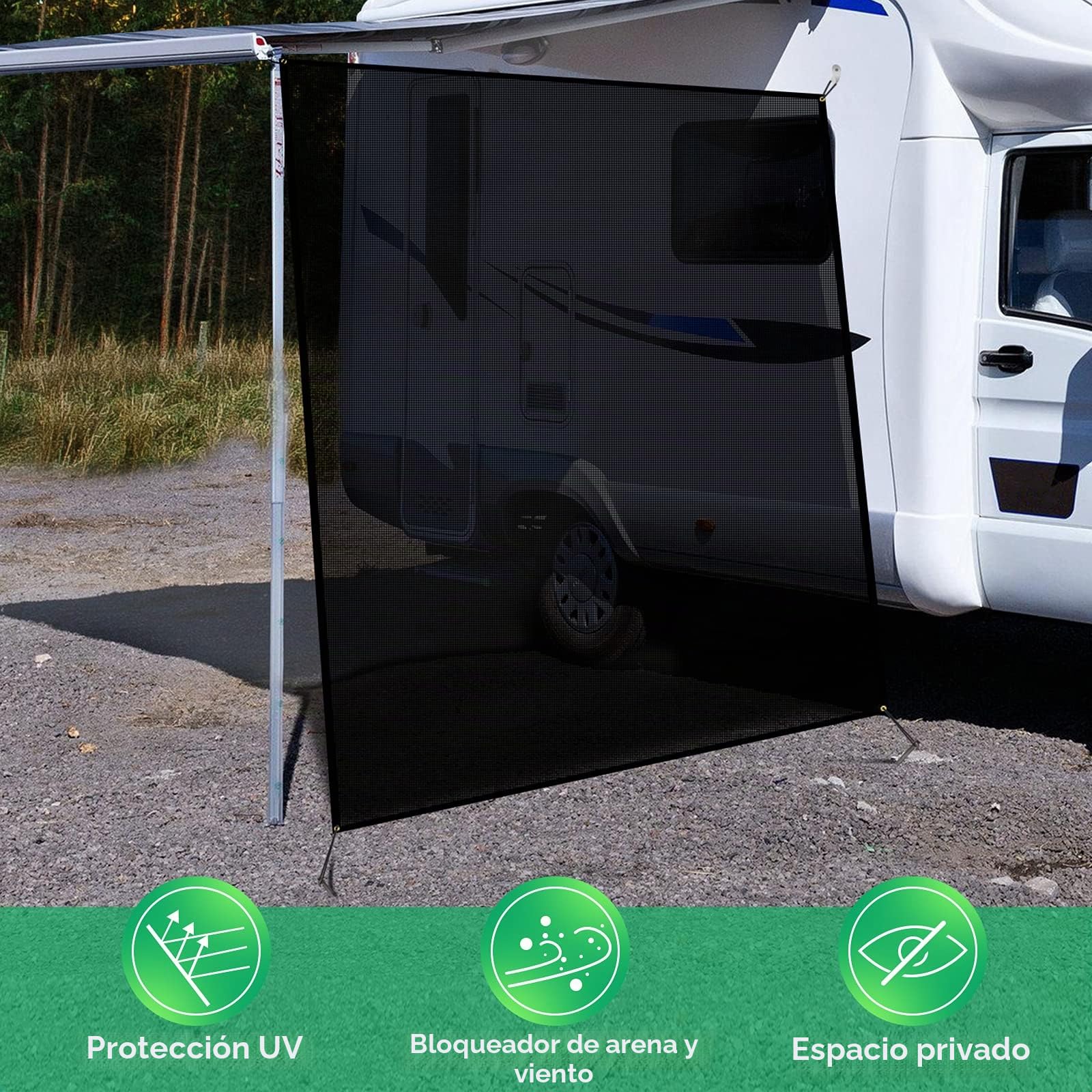 Toldo Lateral para Caravana, 9 x 7 pies, Malla Negra Transpirable para toldo de Remolque, Kit Completo de Bloqueador Solar UV