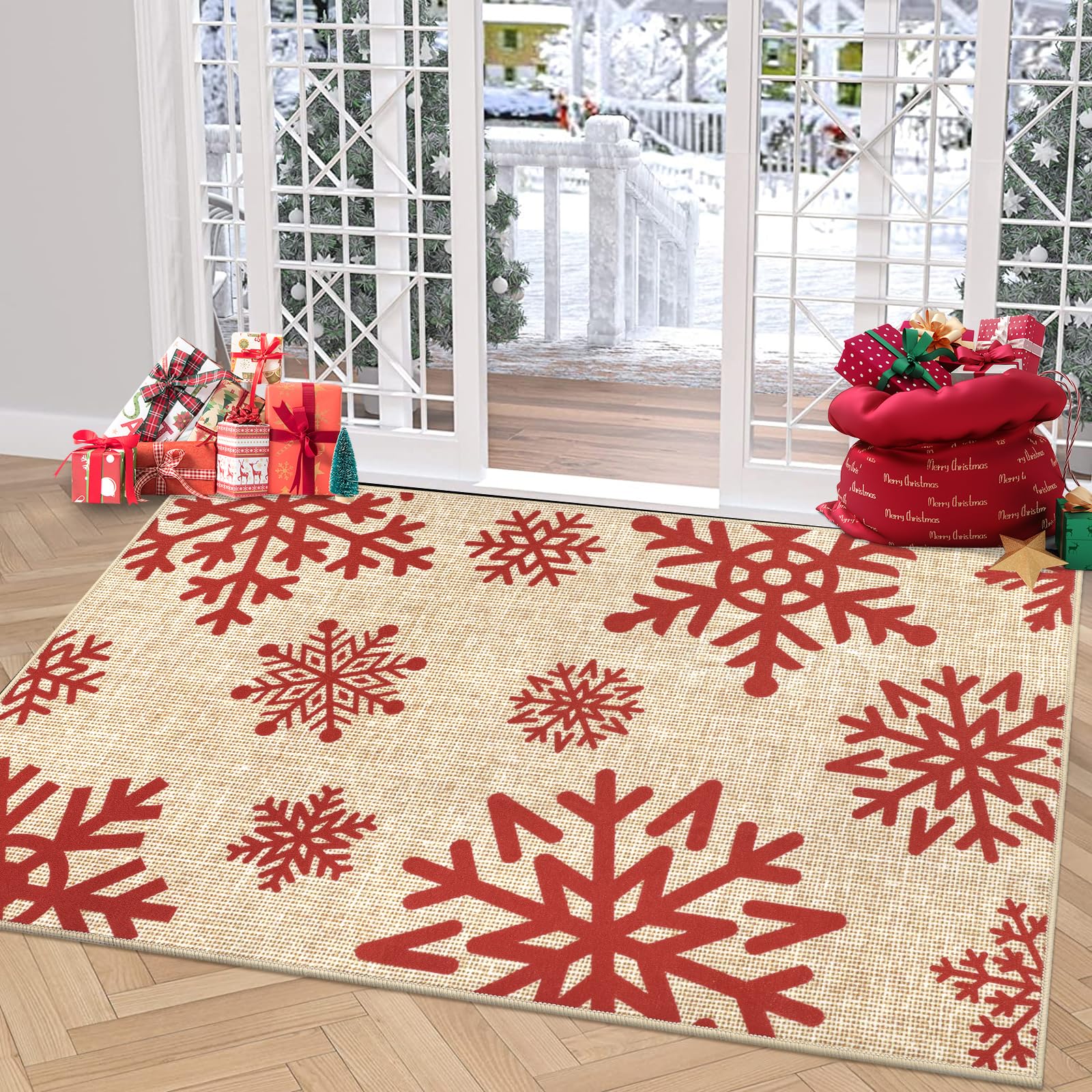 Enyhom Weihnachten Groß Schmutzfangmatte 80 x 120 cm, rutschfeste Maschinenwaschbare Schneeflocken Fußmatte Türmatte Fußabstreifer für Eingang, Haustür & Flur Dekoration