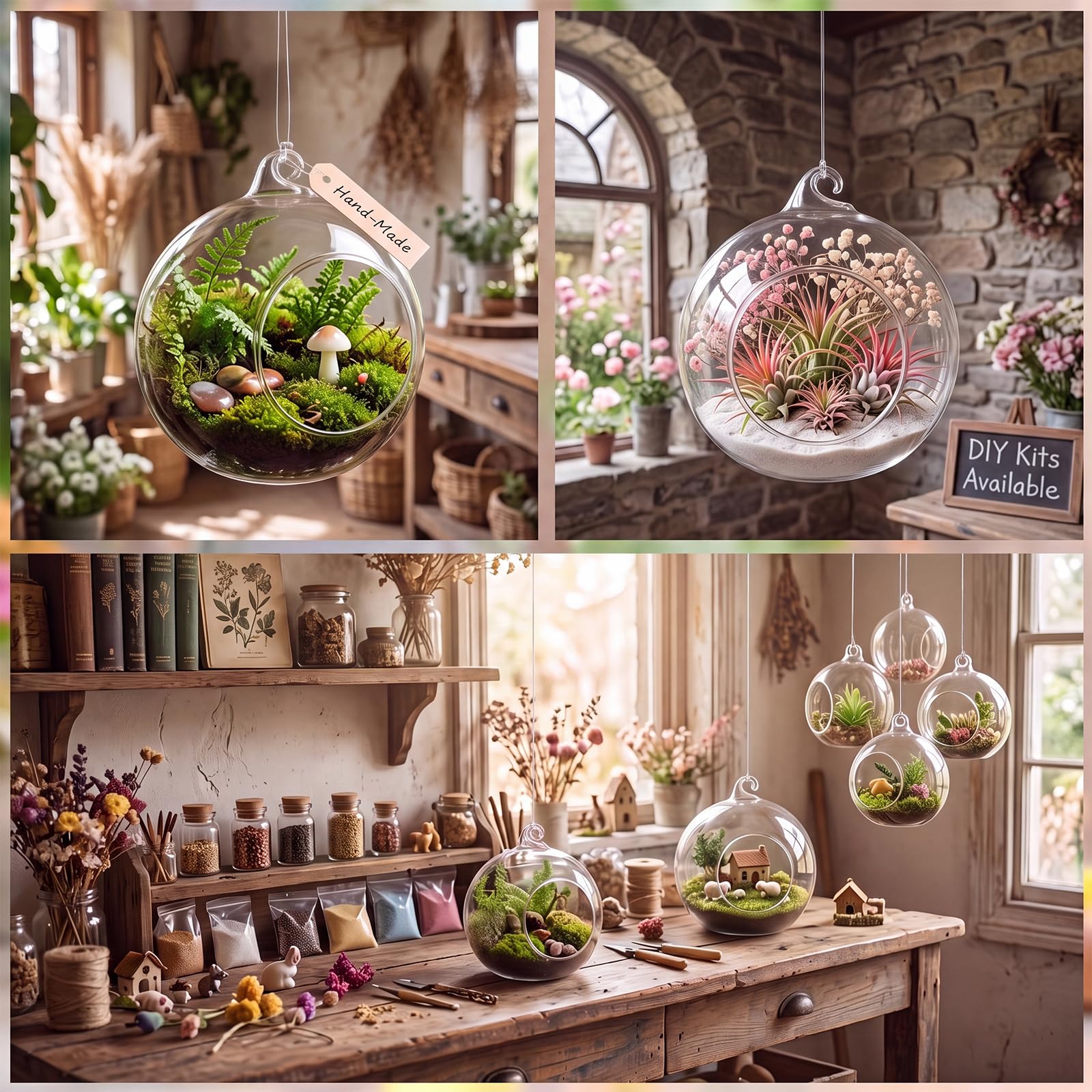 GlikCeil Glas-Teelichter, Kerzenhalter zum Aufhängen, große Kugeln, befüllbar, transparent, Terrarienkugeln, Luftpflanzenhalter mit Angelschnur, Hochzeitsdekoration, Baumdekoration, 36 Stück