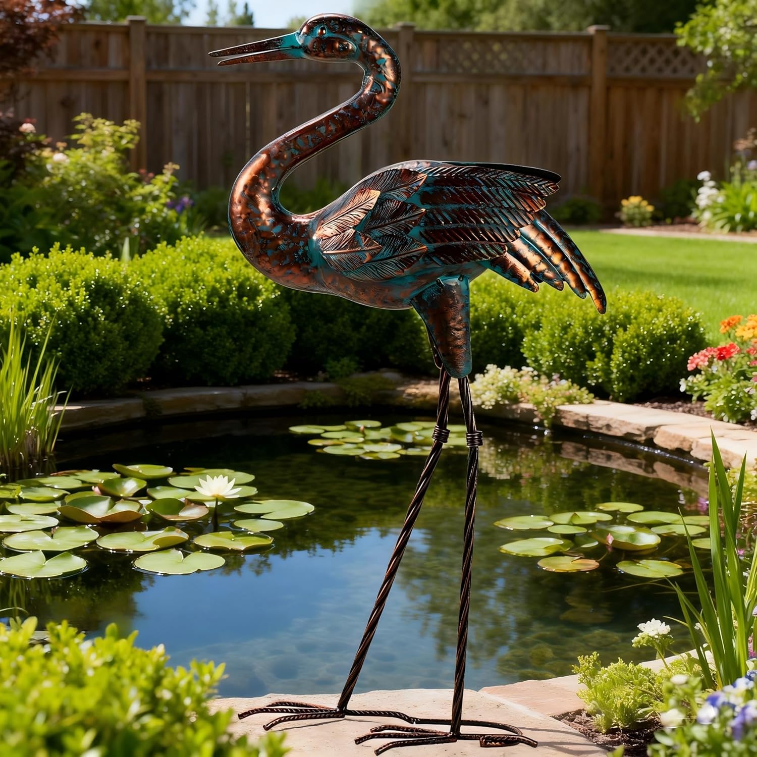 Natelf Garden Crane Statues for Outdoor Standing Patina Heron Decoy Yard Sculptures, Metal Bird Art Ornaments for Patio Lawn Pond Backyard Decorations