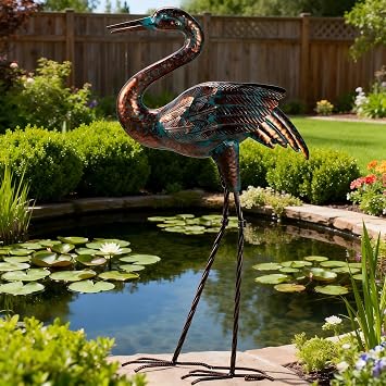 Natelf Garden Crane Statues Outdoor Patina Heron Decoy Yard Sculptures | Standing Metal Bird Art Ornaments for Patio Lawn Pond Backyard Decorations