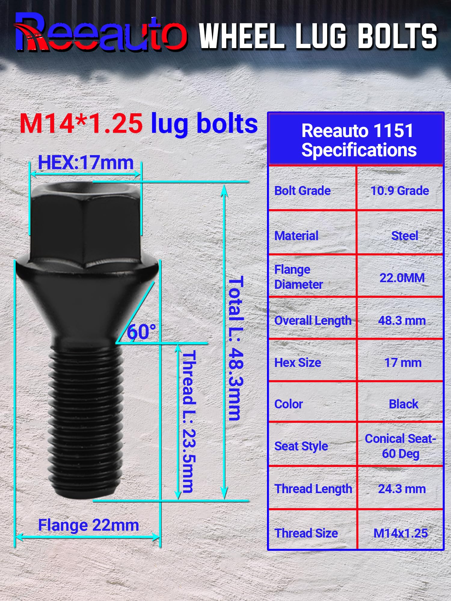 Set of 20, 36136781151 Wheel Lug Bolts 14mm x 1.25 Studs Compatible with F30 F35 F10 F25 X3 E70 X5