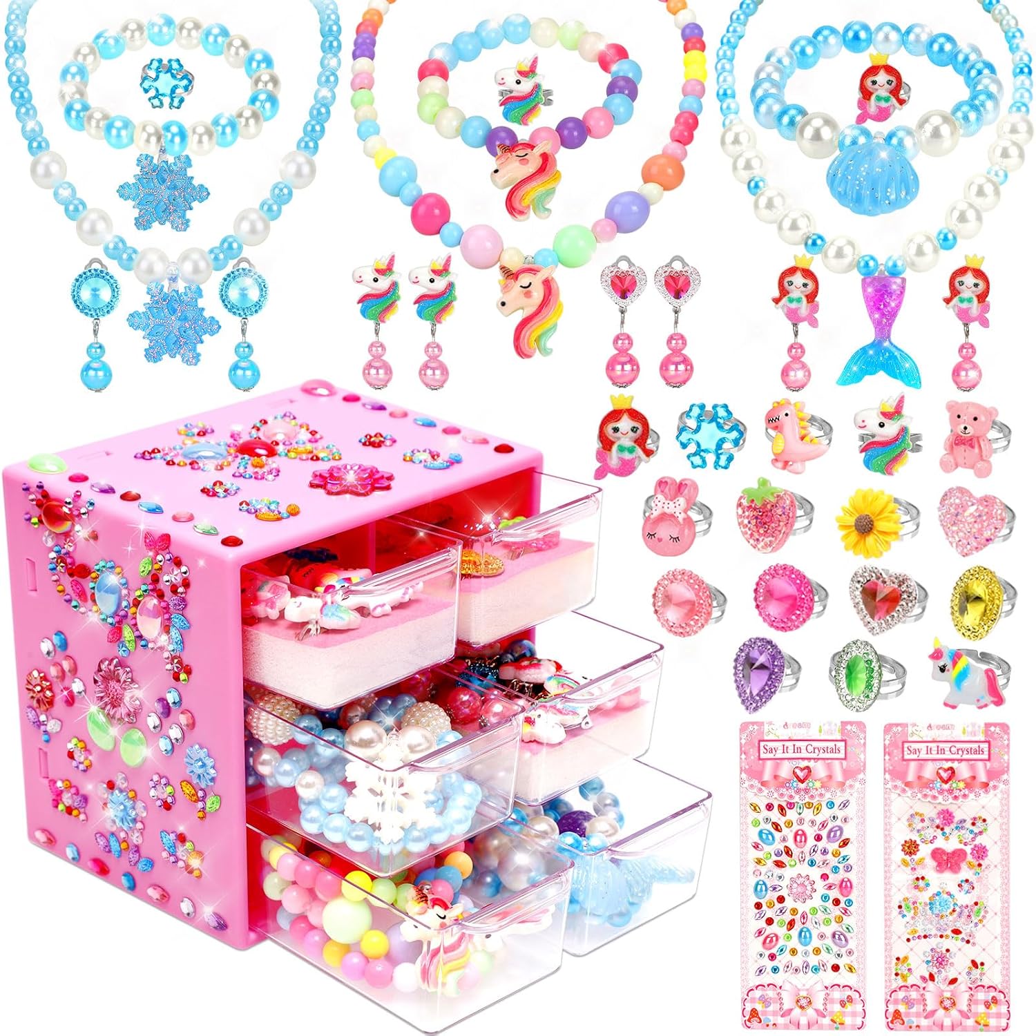 Jewelry Toys-for-Girls,Toddler Girl Toys Age 6-8,Lovely Rings Earrings Kids-Toy for 3 4 5 6 7 Year Old Girls,Play Jewelry Princess Toy for Dress Up,Halloween Birthday Unicorns-Gifts-for-Girl