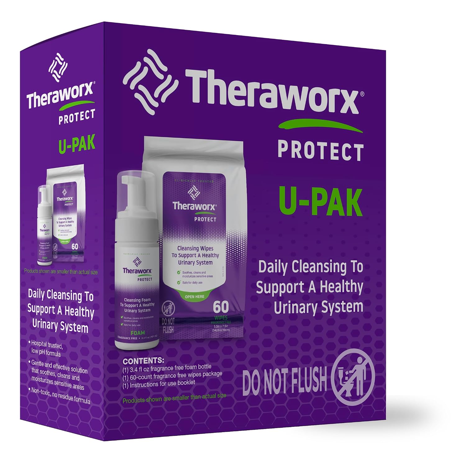 Theraworx Protect U-Pak Daily Cleansing Kit - 60 Count Wipes & 3.4oz Foam