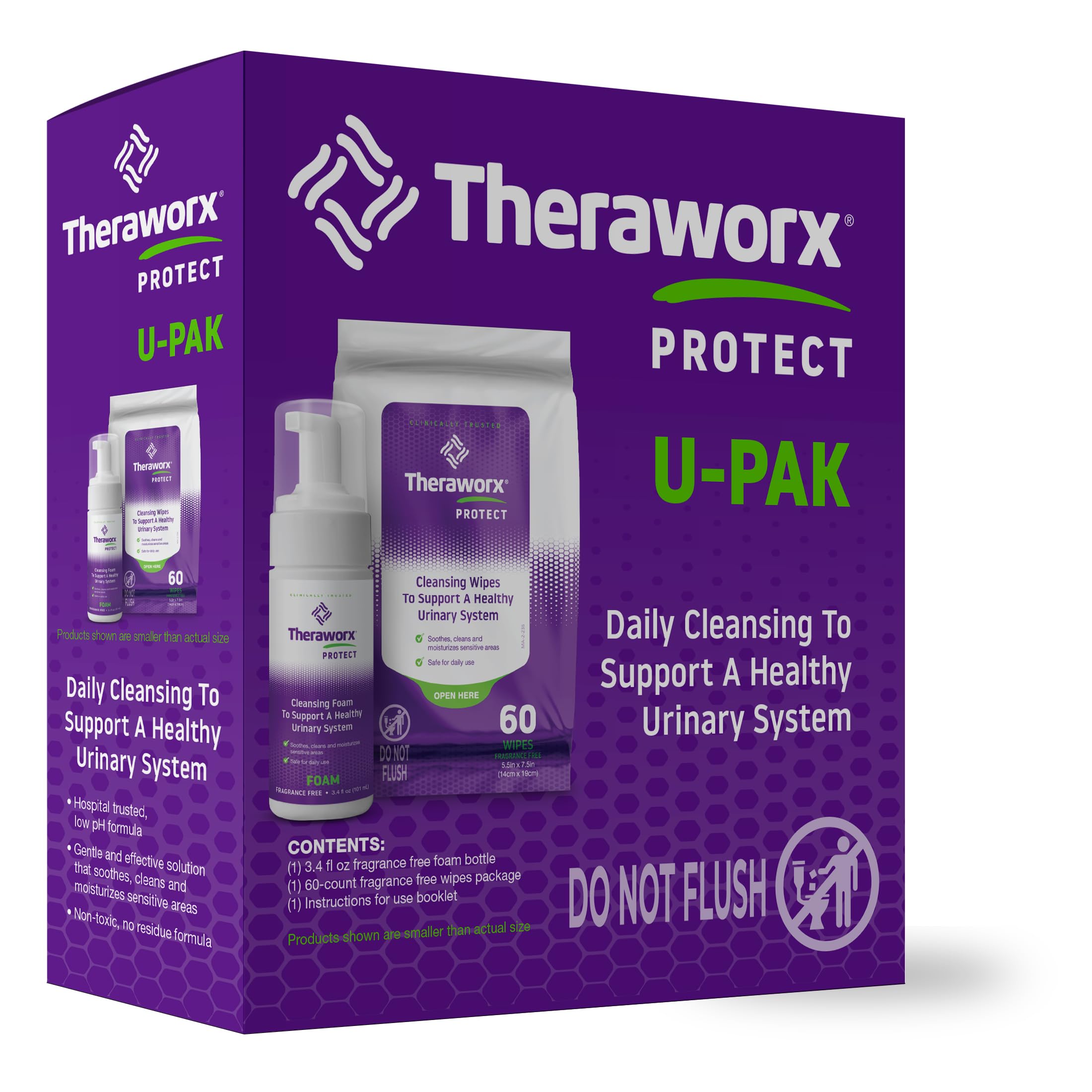 Theraworx Protect U-Pak 60-Ct Wipes & Hygiene Foam 3.4 oz for Urinary Health (Pack of 1)