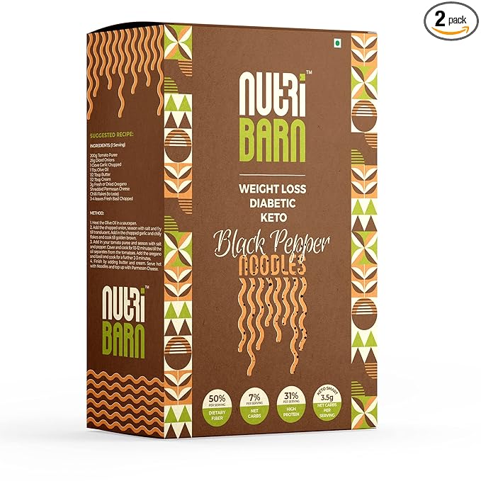 Keto Pepper Noodles Spaghetti, 200 GMS, 1 Pack, 3.5g Net Carb & 16g High Protein/Serving, Identical to Regular Noodles, Ultra Low Carb, Pre-Biotic High Fibre, for Keto Diet and Weight Loss